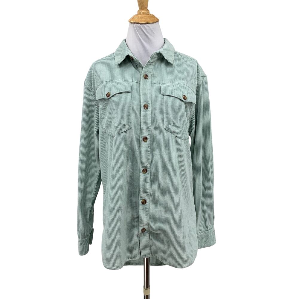 Roxy Shirt Womens XS Extra Small Mint Corduroy Button Up Long Sleeve Flap Pocket